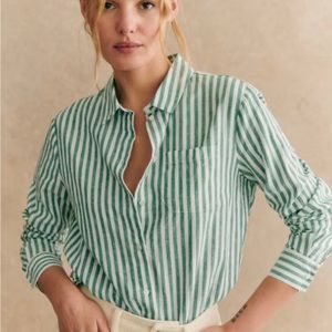 Sezane Tomboy Shirt | Size 36 | Green Stripe | Rayure Ecru Vert